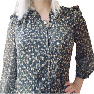 LC LAUREN CONRAD Green & Gold Print Ruffle Blouse